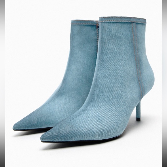 ZARA HEELED DENIM ANKLE BOOTS Size 38 - Picture 1 of 14